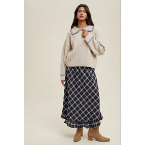Contrast Collared Cable Knit Sweater