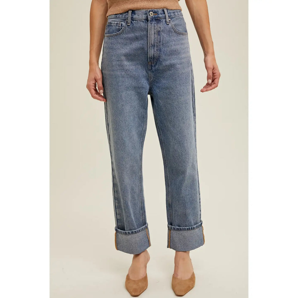 Cuffed Boyfriend Denim Pants