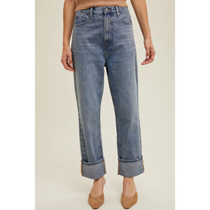 Cuffed Boyfriend Denim Pants