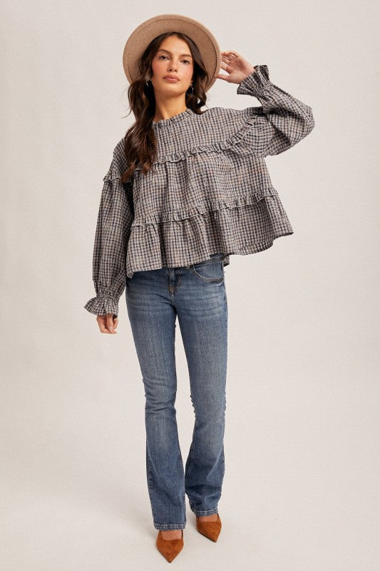 Ruffled Plaid oversized Crop Blouse