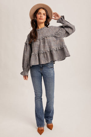 Ruffled Plaid oversized Crop Blouse