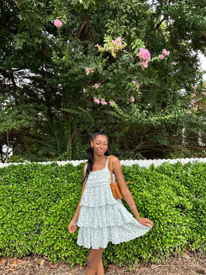 Blue floral tie dress