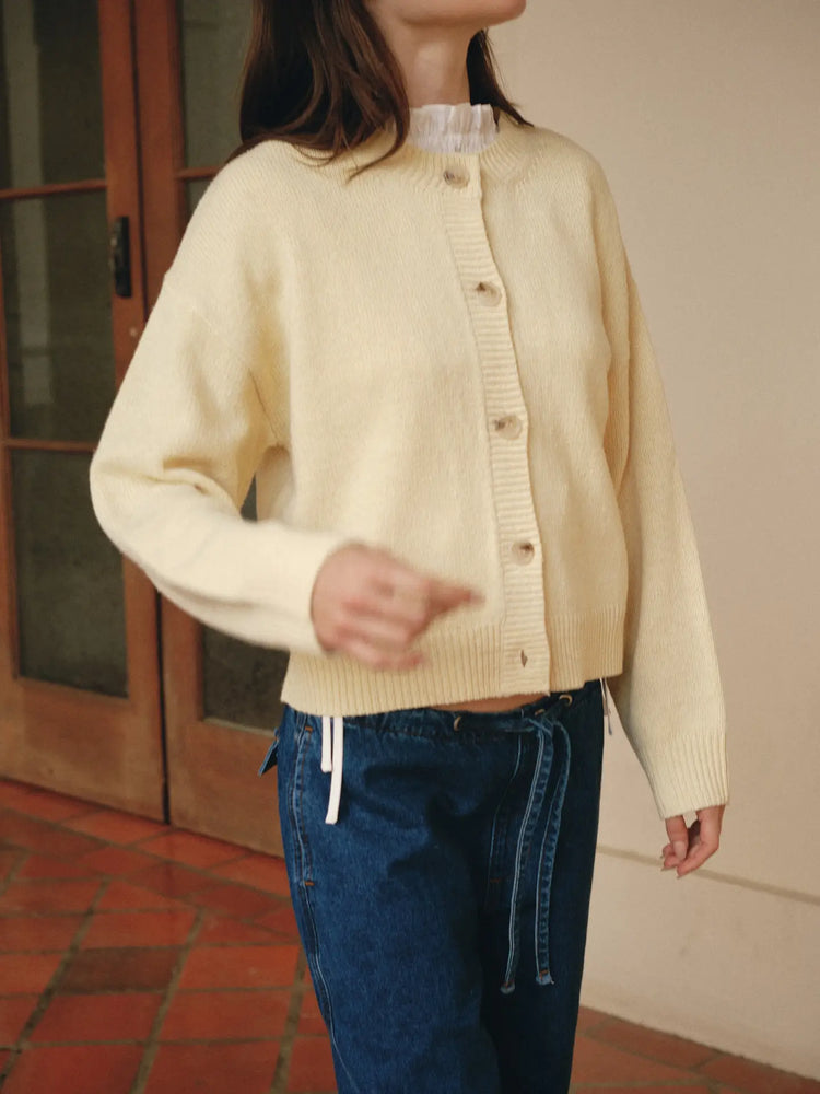 Yellow Lucy Cardigan | Boxy Fit Button-Down Cardigan