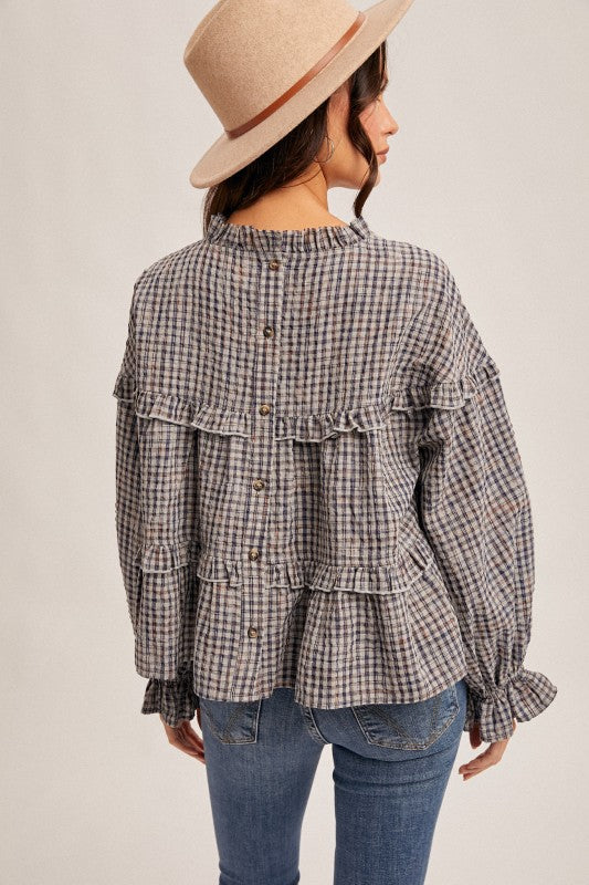 Ruffled Plaid oversized Crop Blouse