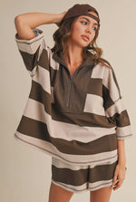 Brown striped zip up top