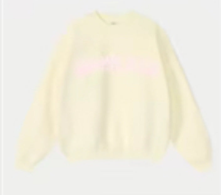 Butter Yellow Pink letters Varsity Crewneck