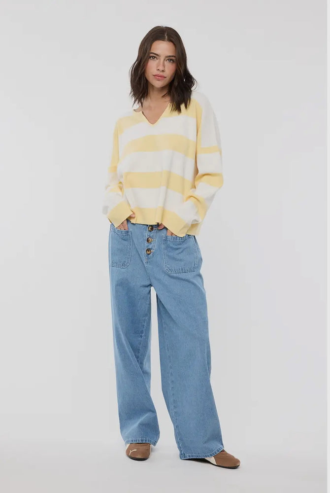 Lemon striped Notch Sweater