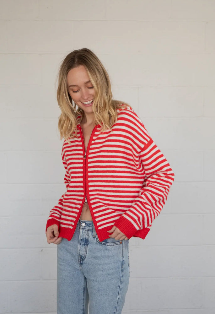 Cooper Red and White striped zipper