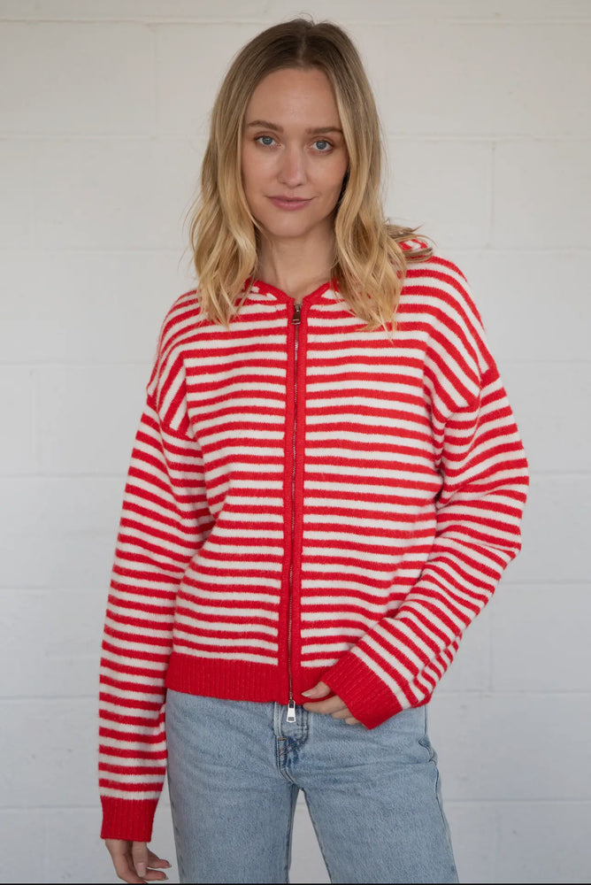 Cooper Red and White striped zipper