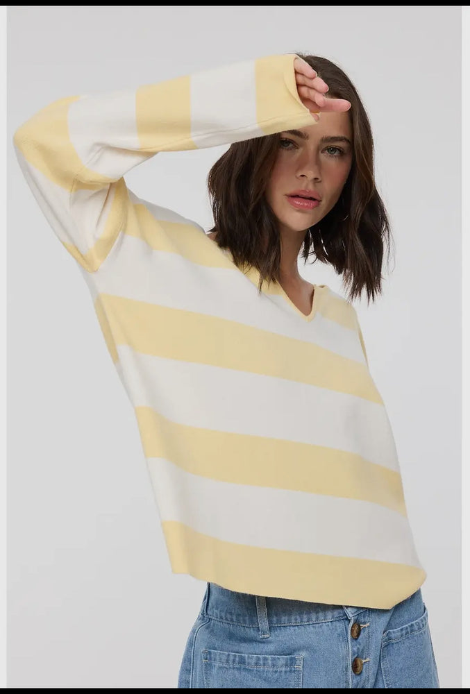 Lemon striped Notch Sweater