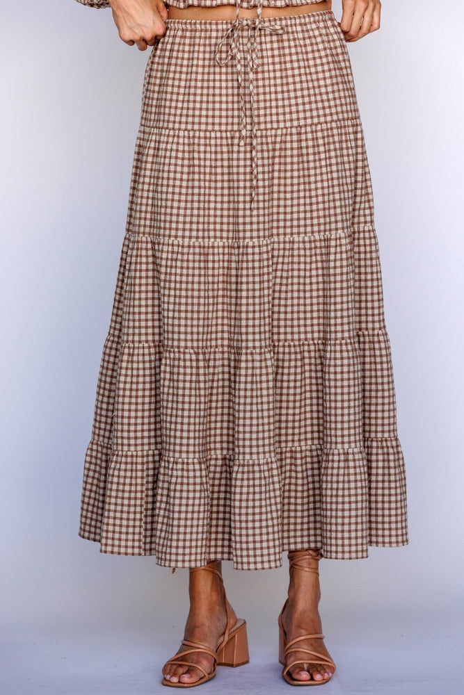 Brown Gingham maxi skirt