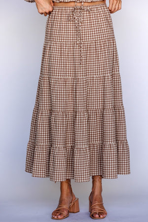 Brown Gingham maxi skirt