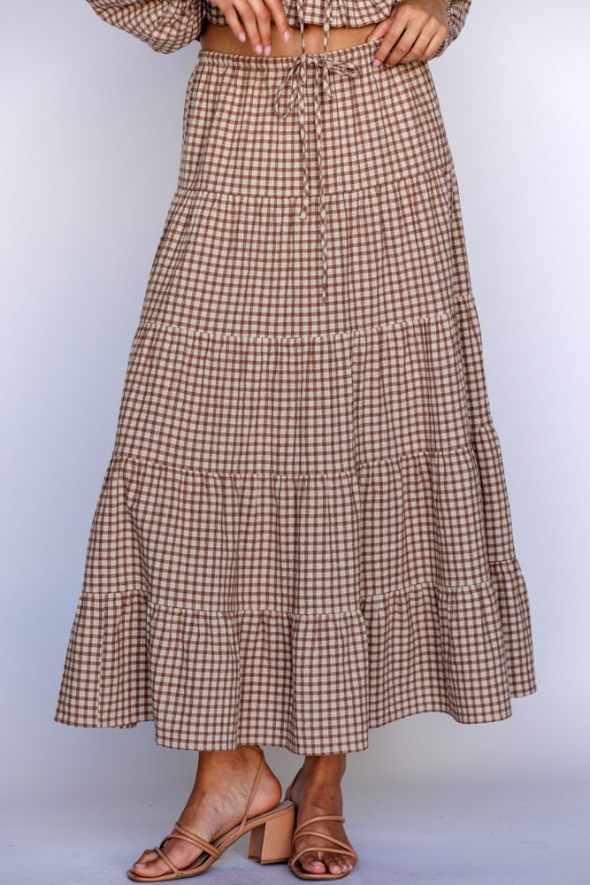 Brown Gingham maxi skirt