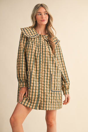 Doll Collar Button Down Plaid Mini Dress