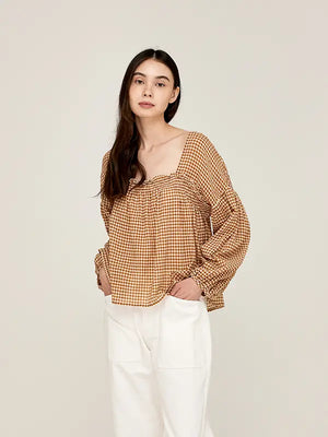 Chai Square Neck Gingham Blouse