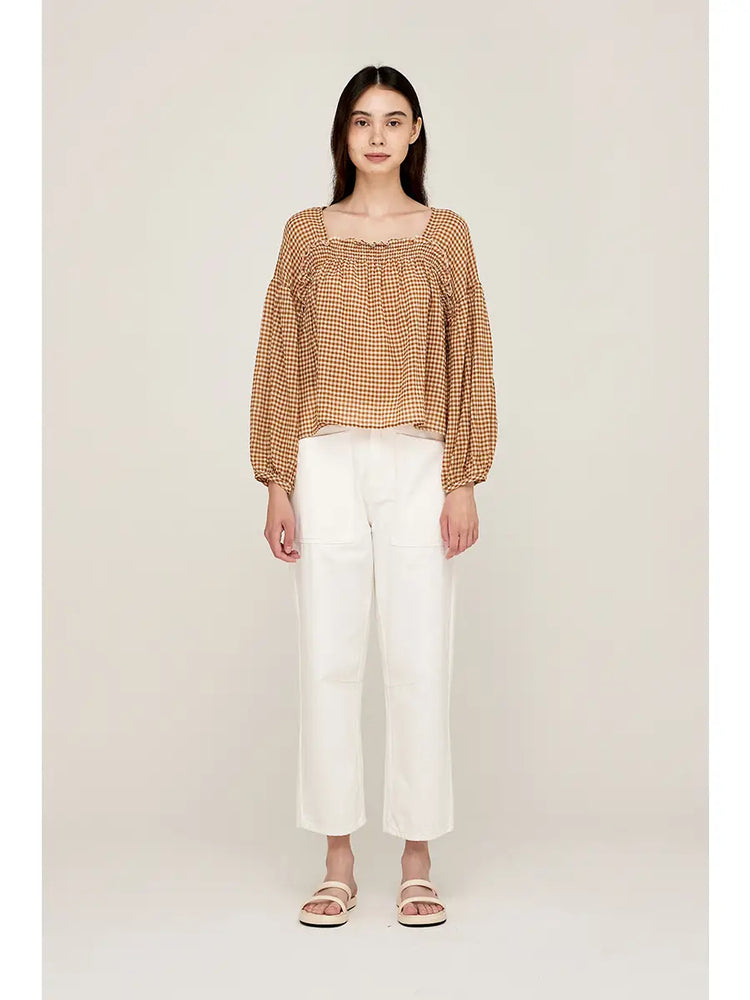 Chai Square Neck Gingham Blouse