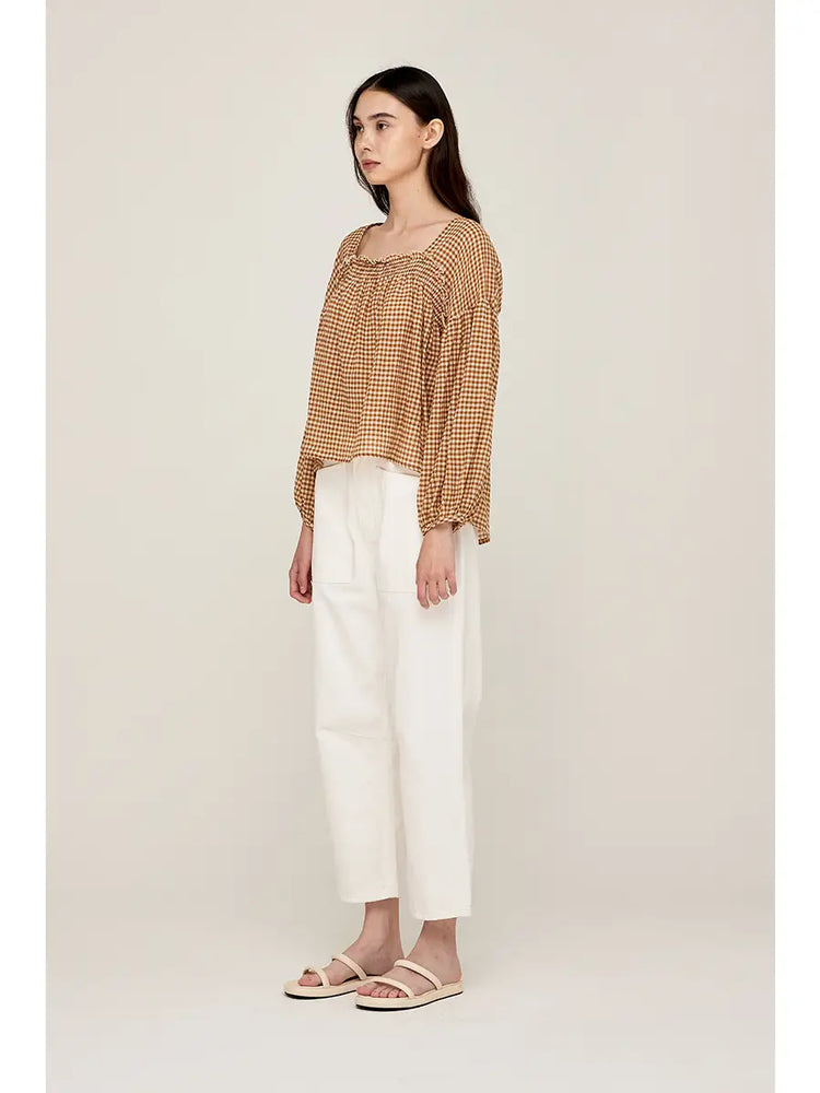 Chai Square Neck Gingham Blouse