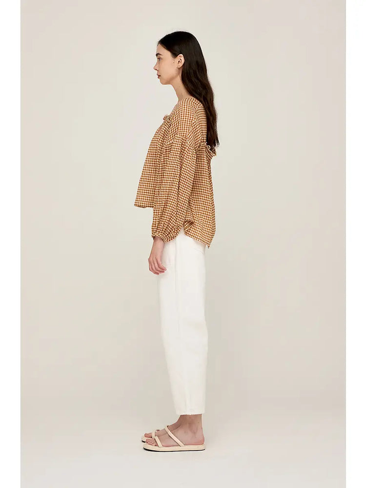 Chai Square Neck Gingham Blouse