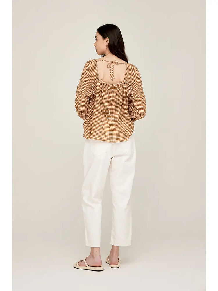 Chai Square Neck Gingham Blouse