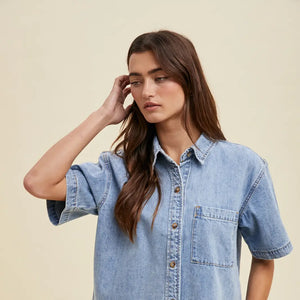 Denim Button-Up Shirt with Pocket