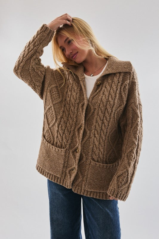 Beige oversized sweater with cable knit look