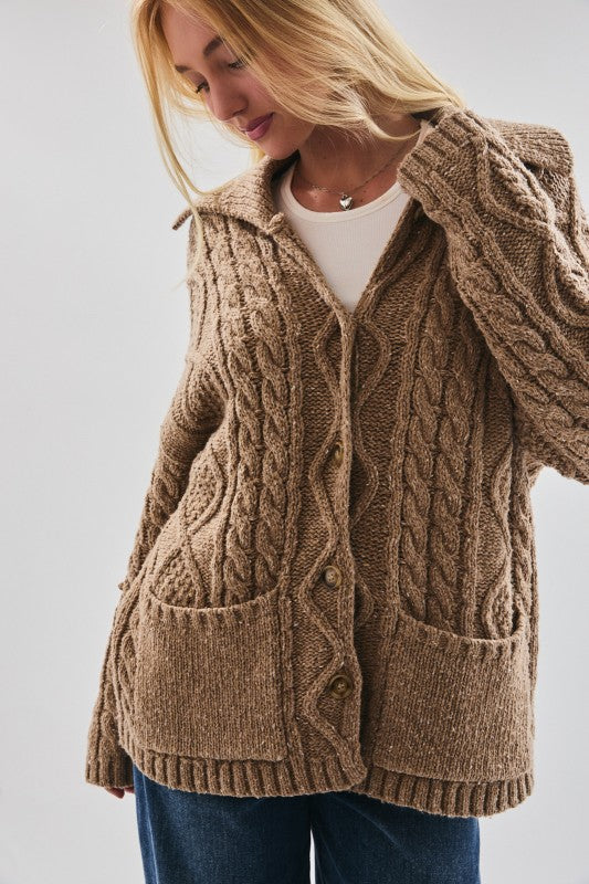 Beige oversized sweater with cable knit look