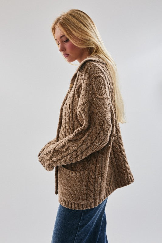 Beige oversized sweater with cable knit look