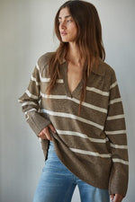 Graham Striped Taupe Polo Sweater