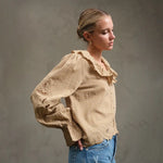 Mustard Ruffle Embroidered Check Blouse