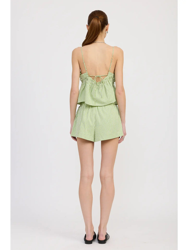 Green Gingham Drawstring Shorts