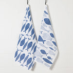 Fish Print Royal Blue Floursack Dishtowels Set of 2