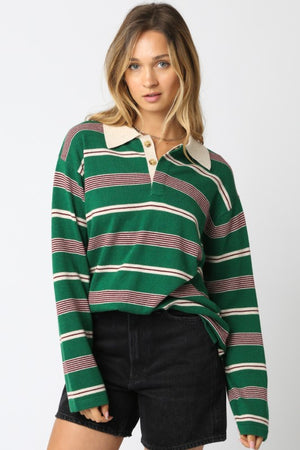 Green collar striped top