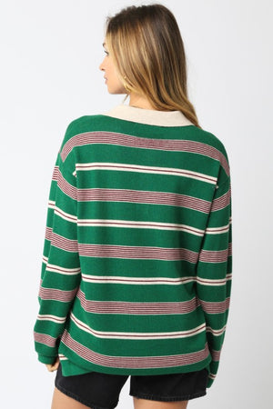 Green collar striped top