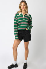 Green collar striped top
