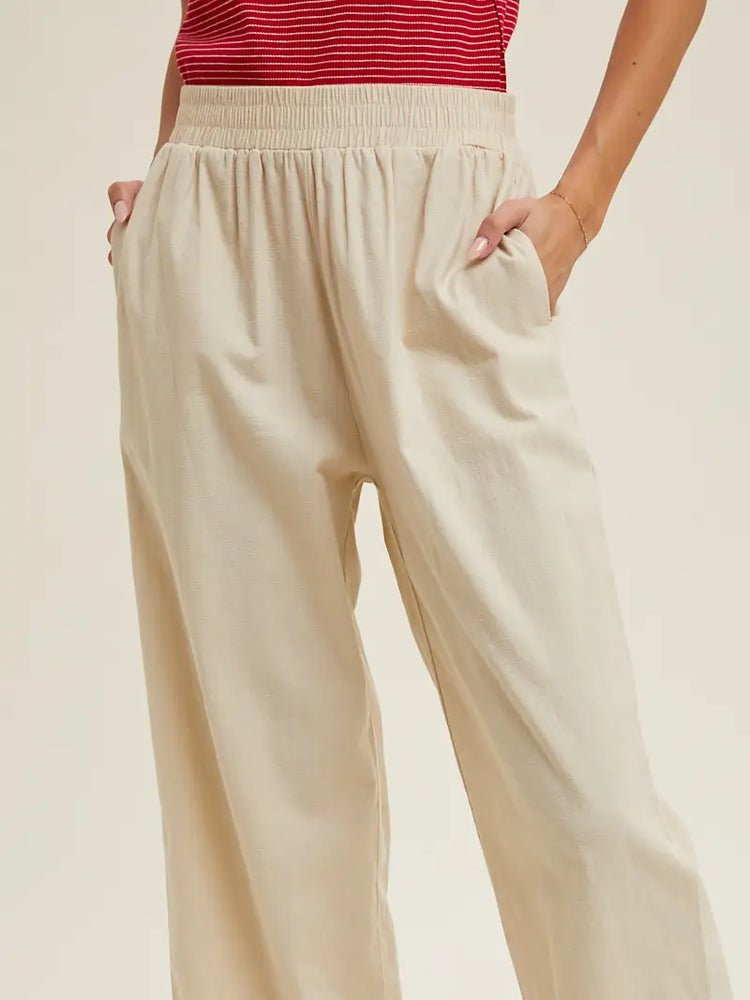 Ecru Cotton Easy Pull On Crop Pants