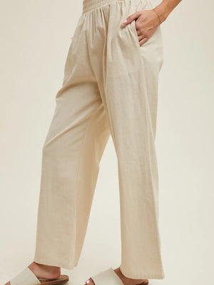 Ecru Cotton Easy Pull On Crop Pants