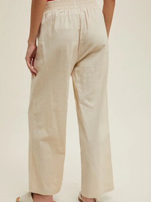 Ecru Cotton Easy Pull On Crop Pants
