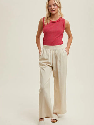 Ecru Cotton Easy Pull On Crop Pants