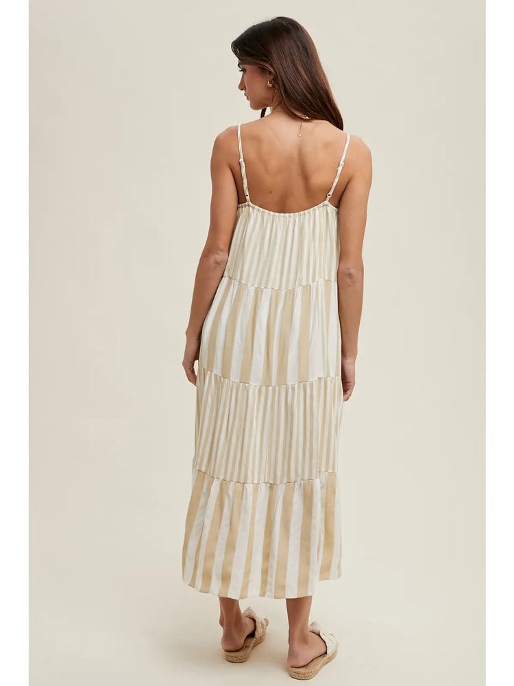 Taupe stripes Tiered Midi Dress