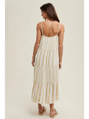 Taupe stripes Tiered Midi Dress
