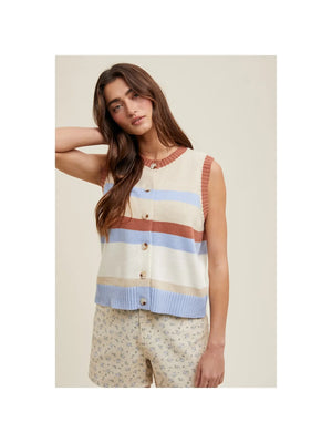Multicolor Striped Button-Up Sweater Vest