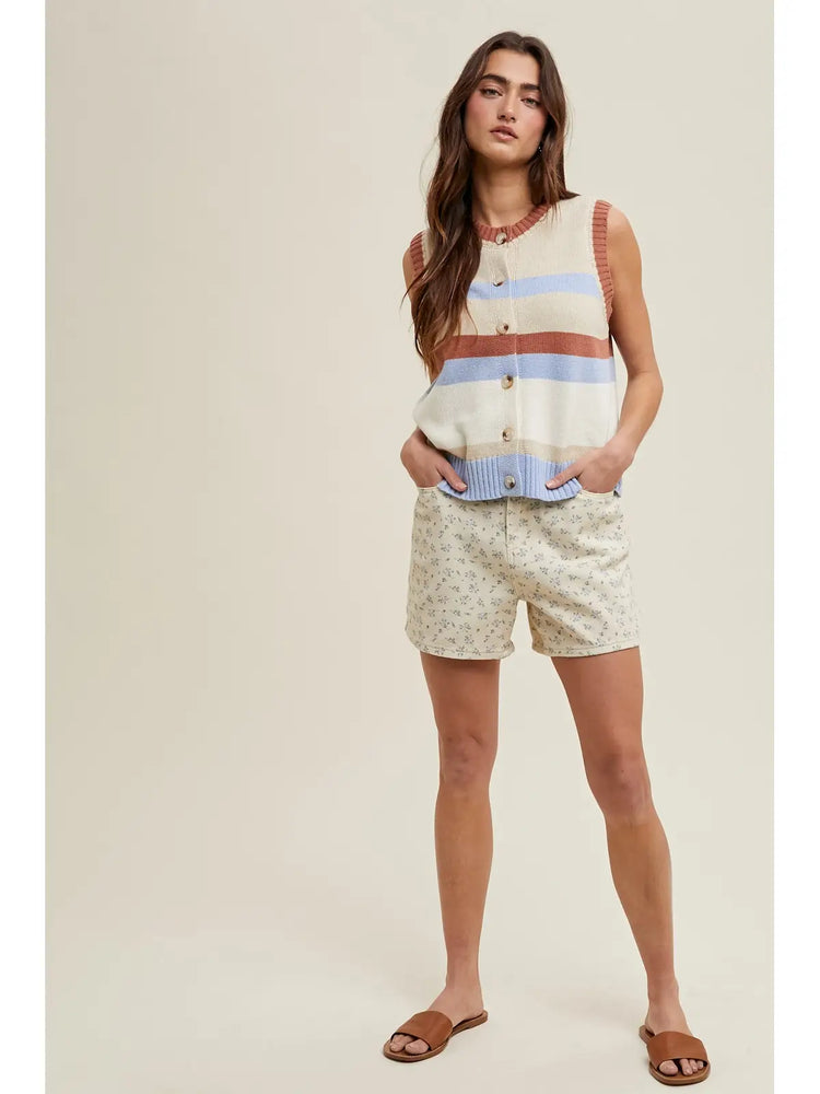 Multicolor Striped Button-Up Sweater Vest