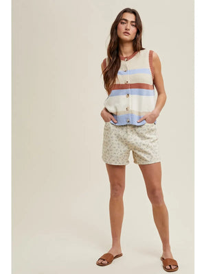 Multicolor Striped Button-Up Sweater Vest