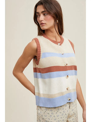 Multicolor Striped Button-Up Sweater Vest