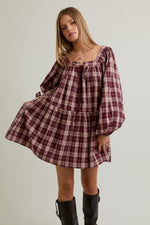 Burgundy Plaid sleeve dress