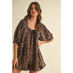 Leopard Oversized Scoopneck Puff Sleeve Romper