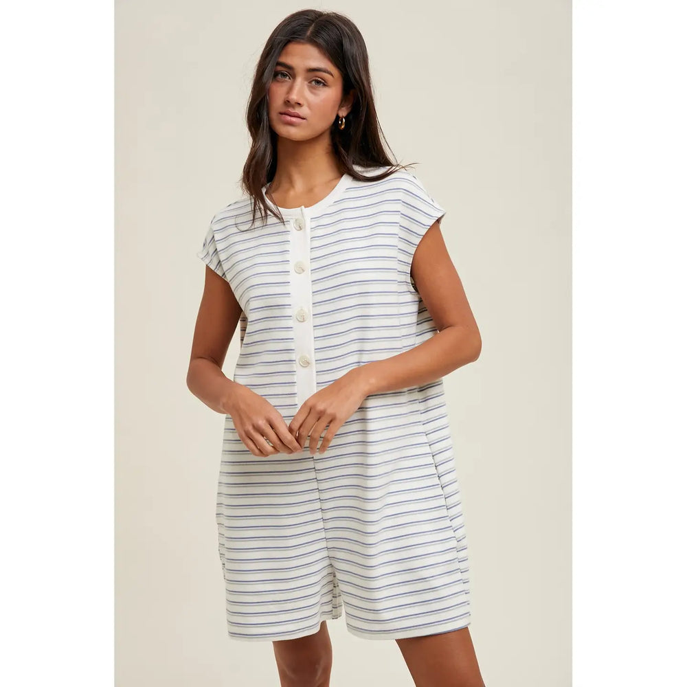 Striped light blue Knit Romper