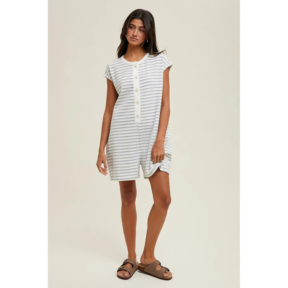Striped light blue Knit Romper