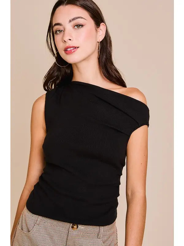 Asymmetrical Neck Sweater Top