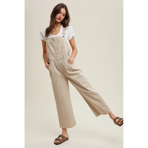 Taupe Gingham Denim Overall